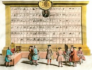 Franc-maçonnerie : réunion de francs-maçons anglais avec symboles des principales loges maçonniques. Planche du 18ème siècle. Paris. Arts Décoratifs - Unknown artist