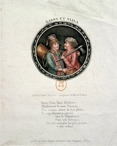 Représentation de Barra et Viala. Joseph Agricol Viala (1780-1793) et Joseph Bara (1780-1793), enfants héros de la Révolution française qui ont combattu respectivement à Marseille et en Vendée pour la République. Gravure du XVIIIe siècle - Unknown artist