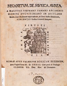 Frontispice de Recanetum de musica aurea par Stephanus Aureus - Unknown artist