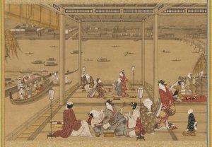 Gaieté dans une maison de thé au bord de la rivière - Unknown artist
