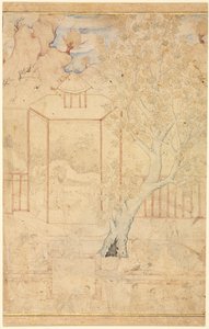 Scène de jardin avec un maître instruisant un élève dans un pavillon - Unknown artist