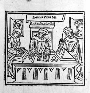 Giovanni Pico della Mirandola avec ses deux disciples - dans "Epistole auree" de 1555 - Unknown artist