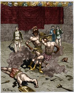 Combat de gladiateurs. Gravure du 19ème siècle. - Unknown artist