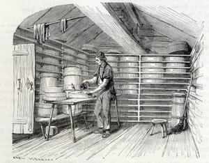 Fromagerie de Gruyère dans un chalet suisse (lavage de la croûte) - dans « Les merveilles de l