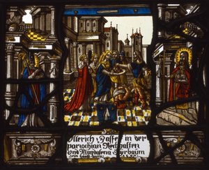 Panneau héraldique avec la décapitation de saint Jean-Baptiste