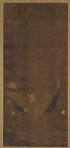Hérons, lotus et bambou