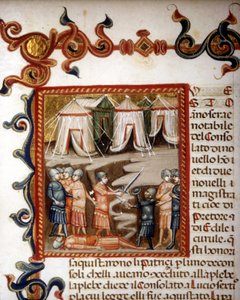Historiae romanae decades (groupes de 10 livres) par Tite-Live (Titus Livius). Miniature représentant la conquête romaine. XIVe siècle.