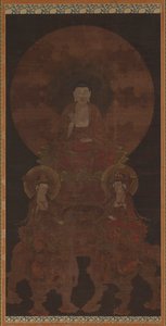 Bouddha historique Shakyamuni avec les bodhisattvas Fugen (Samantabhadra) et Monju (Manjushri)