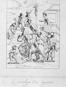 Généalogie huguenote : caricature des protestants en singes - gravure - Unknown artist