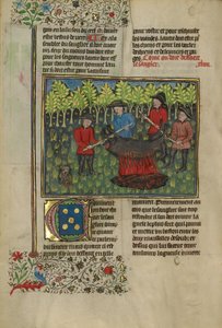 Chasseurs démembrant la carcasse d