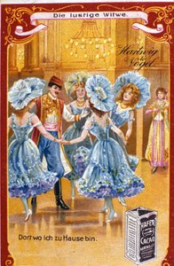 Illustration pour la « Veuve joyeuse » de Franz Lehar, compositeur hongrois (1870-1948). Acte II. Chromolithographie de la fin du 20e siècle. - Unknown artist