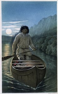Indien en canoë par une nuit de pleine lune - dans « Exploration of the Labrador Peninsula » par Hind