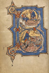Initial B : David jouant de la harpe pour Saül et David et Goliath - Unknown artist
