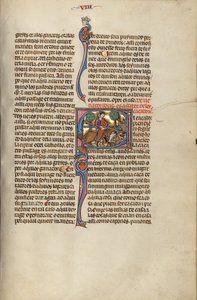 Initiale E : Un chasseur tuant un sanglier - Unknown artist