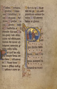 Initial P : Un prêtre et deux diacres devant un autel - Unknown artist