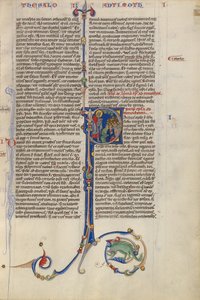 Initial P : Paul prêche à une foule assise