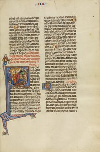 Initiale S : Un juge avec deux hommes pointant deux paons du doigt - Unknown artist