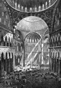Vue intérieure de la mosquée Sainte-Sophie (art byzantin du 6e siècle) à Constantinople en 1858.