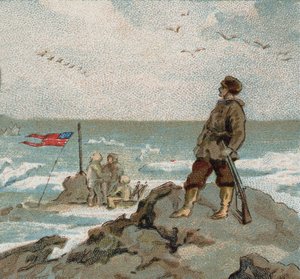Isaac Israel Hayes (1832-1881) portant le drapeau américain sur les rives de la mer polaire. Chromo de la fin du XIXe siècle. - Unknown artist