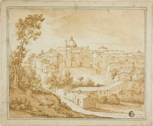 Colline italienne avec place centrale - Unknown artist