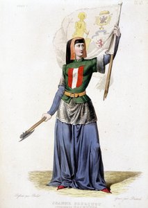Jeanne Laisné, dite Jeanne Fourquet, surnommée Jeanne Hachette Héroïne française (1456 à ?). Gravure de 1835