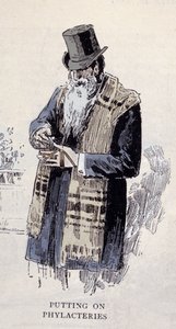 Religion juive : un vieil homme juif portant le talit (ou tzitzit), gravure de 1890 - Unknown artist