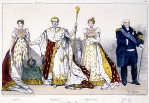 Joséphine, Napoléon 1er, Marie Louise et Louis XVIII - dans « La Monarchie française en estampes »