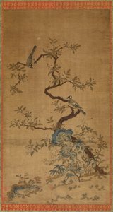 Tapisserie Kesi de deux oiseaux et un arbre en fleurs - Unknown artist