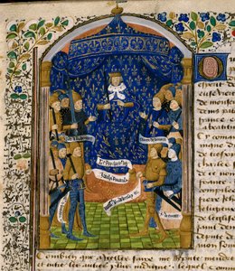 Roi de France Charles VII (1403-1461) et sa cour. À droite : Jean d