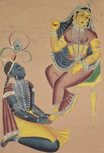 Krishna caressant les pieds de Radha - Unknown artist