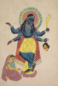 Krishna en tant que Kali adoré par Radha