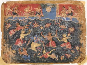 Krishna jouant avec les gopis dans la rivière Jumna, d
