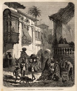 La casa de la Merced (maintenant rue Mercy) à Saint Augustine, la plus ancienne ville des États-Unis, fondée par les Espagnols en 1565; rue principale de la ville, petite et peuplée, avec divers animaux et un mélange singulier de diverses traditions améric - Unknown artist
