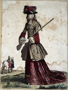 Dame à la chasse - gravure - Unknown artist