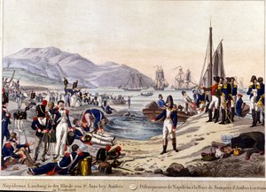 Débarquement de Napoléon Ier à Antibes en 1815. Gravure du XIXe siècle.