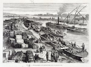 Débarquement de marchandises sur un quai du canal de Suez - Unknown artist