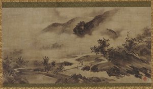 Paysage : montagnes, brume et ruisseau - Unknown artist