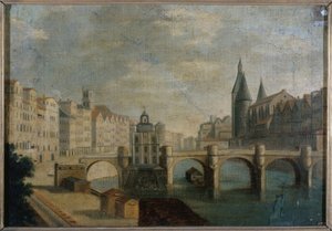 Le Grand Bras du Pont-Neuf et la pompe de la Samaritaine, vers 1800, 1er arrondissement actuel, entre 1795 et 1805 - Unknown artist
