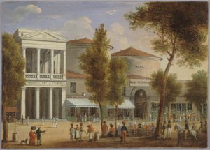 Le théâtre des Variétés et le passage des Panoramas, boulevard Montmartre, vers 1825