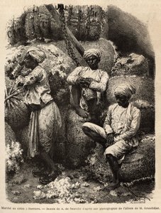 Les ouvriers Parsi au repos, au marché au coton de Bombay. Gravure pour illustrer le voyage dans les provinces méridionales de l