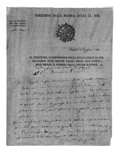 Lettre de Giovanni Paisiello (ou Paesiello ou Paesieillo) (1740-1816), compositeur italien à Domenico Puccini, grand-père de Giacomo Puccini. 1810. Milan Museo teatrale della Scala - Unknown artist