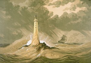 Phare avec navire à voile - Unknown artist