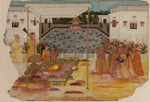Amoureux sur une terrasse de jardin; musiciens et serviteurs - Unknown artist