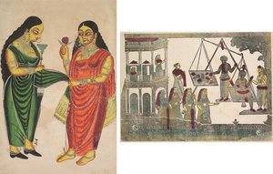 Servante apportant un hookah à une dame (recto); Krishna pesé contre des objets précieux (verso) - Unknown artist