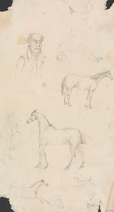 Homme, chevaux et chiens - Unknown artist