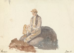 Homme Assis sur un Rocher (Madère 16 janvier) - Unknown artist