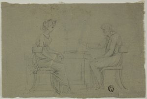 Homme et femme assis à une table - Unknown artist