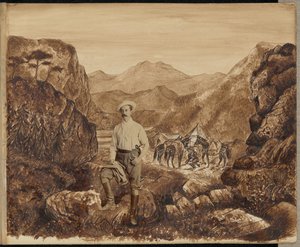 [Homme dans un paysage de montagne] - Unknown artist