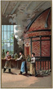 Fabrication de porcelaine : cuisson. Chromolithographie de la fin du XIXe siècle - Unknown artist