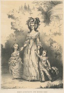 Marie-Antoinette marchant avec ses enfants (lithographie)